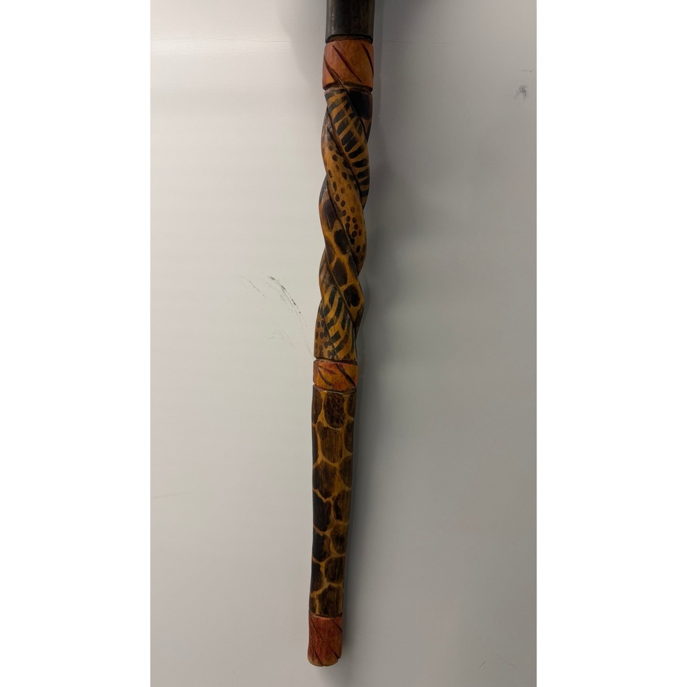 Antique Hand Carved African Wooden Walking Stick Elephant Safari